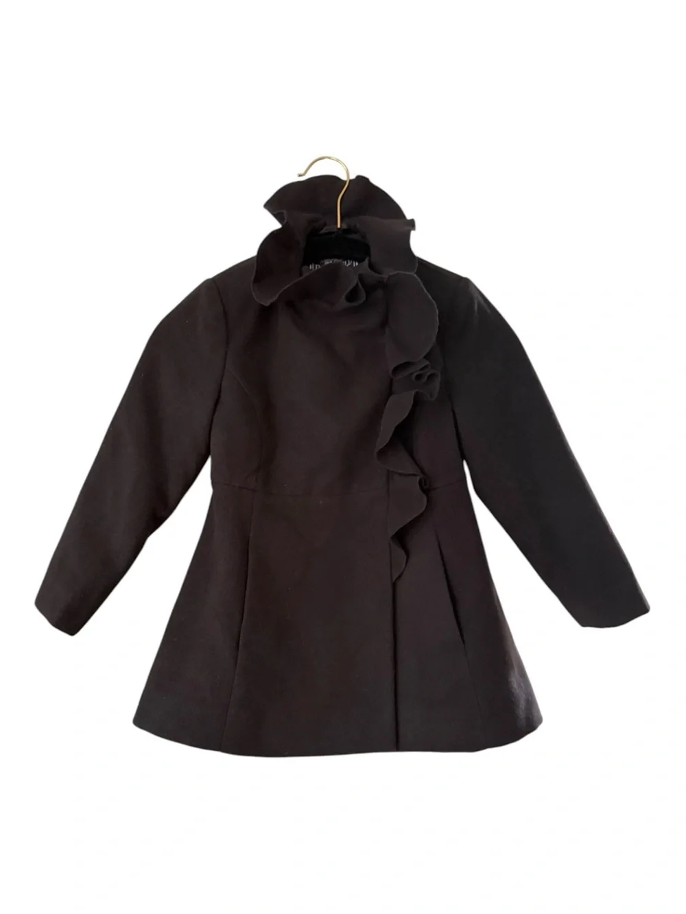 Rothschild Vintage Girls' 5/6 Black Ruffle-Trim Coat Winter Holiday